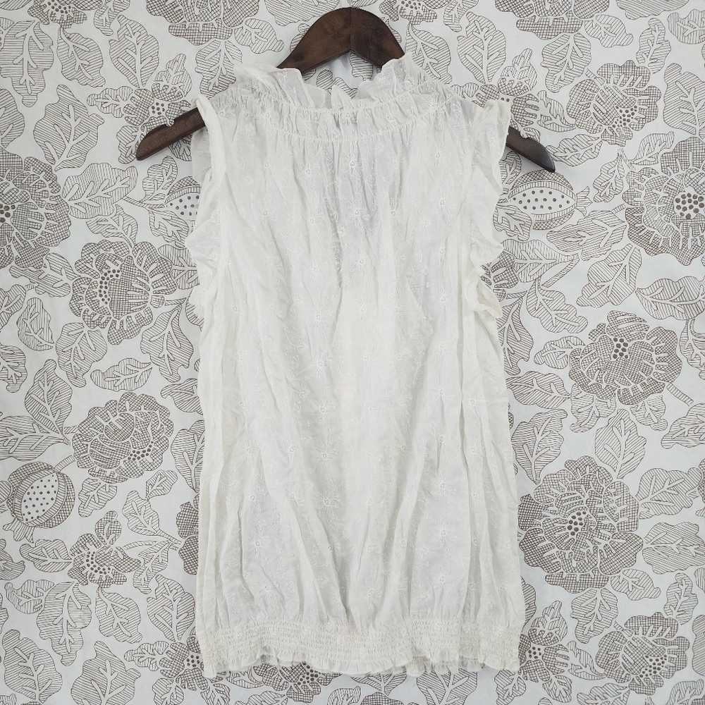 LOFT White Ruffle Button-Down Top - Picture 2 of 10